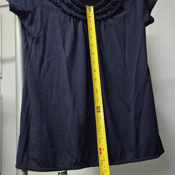 A Touch of Elegance: LOFT SP Petite Blue Shirt with Ruffles - Picture 4 of 6